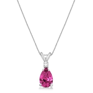 Pear Pink Tourmaline and Diamond Solitaire Pendant Necklace 14k White Gold 0.75ct - All