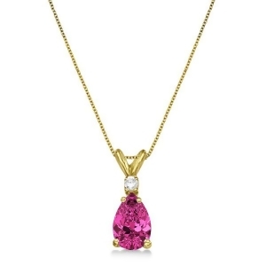 Pear Pink Tourmaline and Diamond Solitaire Pendant Necklace 14k Yellow Gold 0.75ct - All