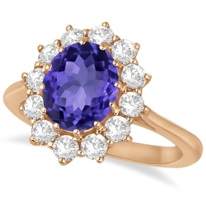 Oval Tanzanite and Diamond Lady Di Ring 14k Rose Gold 3.60ctw - All