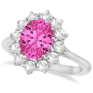 Oval Pink Tourmaline and Diamond Lady Di Ring 14k White Gold 3.60ctw - All