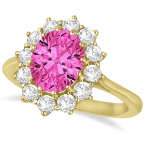 Oval Pink Tourmaline and Diamond Lady Di Ring 14k Yellow Gold 3.60ctw - All