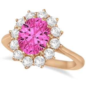 Oval Pink Tourmaline and Diamond Lady Di Ring 14k Rose Gold 3.60ctw - All