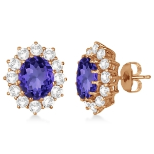 Oval Tanzanite and Diamond Lady Di Earrings 14k Rose Gold 7.10ctw - All