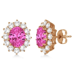 Oval Pink Tourmaline and Diamond Lady Di Earrings 14k Rose Gold 7.10ctw - All