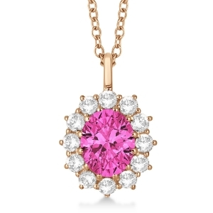 Oval Pink Tourmaline and Diamond Lady Di Pendant 14k Rose Gold 3.60ctw - All
