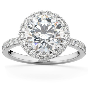 Diamond Accented Halo Engagement Ring Setting 18k White Gold 0.50ct - All