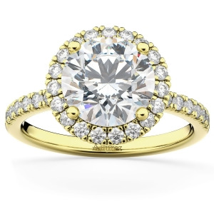 Diamond Accented Halo Engagement Ring Setting 18k Yellow Gold 0.50ct - All