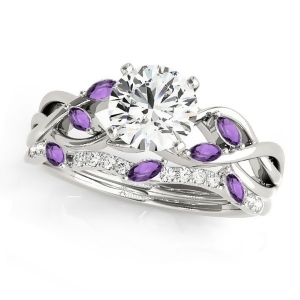 Twisted Round Amethysts and Diamonds Bridal Sets 14k White Gold 1.73ct - All