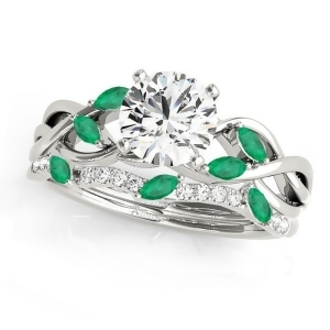Twisted Round Emeralds and Diamonds Bridal Sets Platinum 1.73ct - All