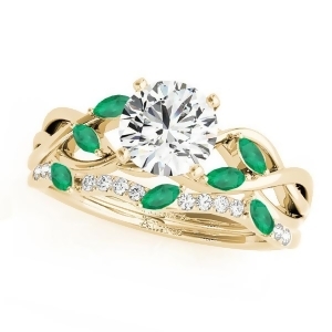 Twisted Round Emeralds and Diamonds Bridal Sets 18k Yellow Gold 1.73ct - All