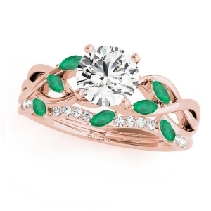 Twisted Round Emeralds and Diamonds Bridal Sets 14k Rose Gold 1.73ct - All