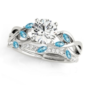 Twisted Round Blue Topazes and Diamonds Bridal Sets Platinum 1.23ct - All