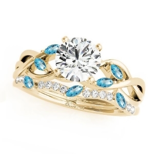 Twisted Round Blue Topazes and Diamonds Bridal Sets 18k Yellow Gold 1.73ct - All