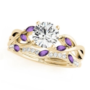 Twisted Round Amethysts and Diamonds Bridal Sets 18k Yellow Gold 1.73ct - All