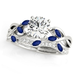 Twisted Round Blue Sapphires and Diamonds Bridal Sets 18k White Gold 1.73ct - All