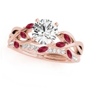 Twisted Round Rubies and Diamonds Bridal Sets 14k Rose Gold 1.73ct - All