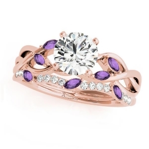 Twisted Round Amethysts and Diamonds Bridal Sets 14k Rose Gold 1.73ct - All