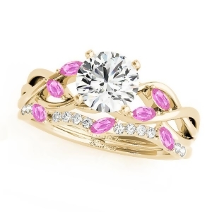 Twisted Round Pink Sapphires and Diamonds Bridal Sets 14k Yellow Gold 1.73ct - All