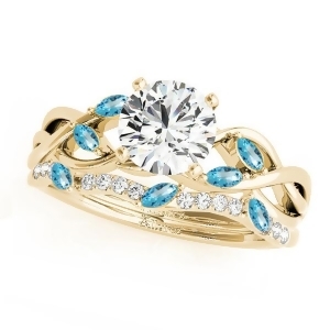 Twisted Round Blue Topazes and Diamonds Bridal Sets 14k Yellow Gold 1.73ct - All