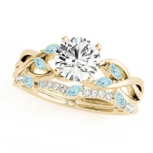 Twisted Round Aquamarines and Diamonds Bridal Sets 14k Yellow Gold 1.73ct - All