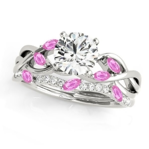 Twisted Round Pink Sapphires and Diamonds Bridal Sets 14k White Gold 1.73ct - All
