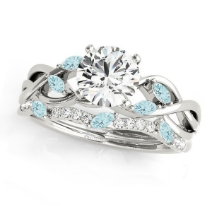 Twisted Round Aquamarines and Diamonds Bridal Sets 18k White Gold 0.73ct - All