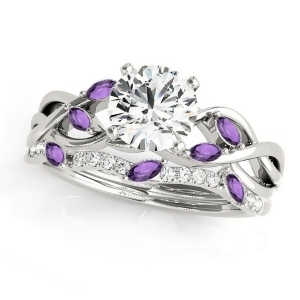 Twisted Round Amethysts and Diamonds Bridal Sets 18k White Gold 0.73ct - All