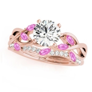 Twisted Round Pink Sapphires and Diamonds Bridal Sets 14k Rose Gold 0.73ct - All