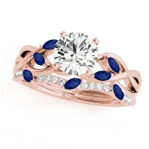 Twisted Round Blue Sapphires and Diamonds Bridal Sets 14k Rose Gold 1.23ct - All