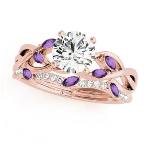 Twisted Round Amethysts and Diamonds Bridal Sets 18k Rose Gold 1.73ct - All