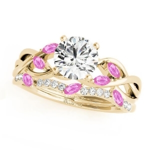 Twisted Round Pink Sapphires and Diamonds Bridal Sets 14k Yellow Gold 1.23ct - All