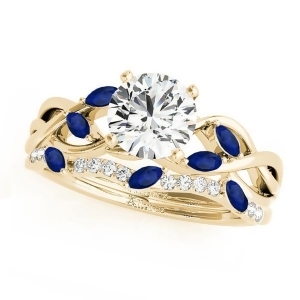 Twisted Round Blue Sapphires and Diamonds Bridal Sets 18k Yellow Gold 0.73ct - All