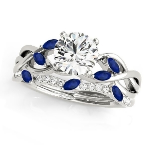 Twisted Round Blue Sapphires and Diamonds Bridal Sets 14k White Gold 1.23ct - All