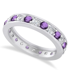 Diamond and Amethyst Eternity Wedding Band 14k White Gold 1.44ct - All