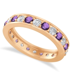 Diamond and Amethyst Eternity Wedding Band 14k Rose Gold 1.44ct - All