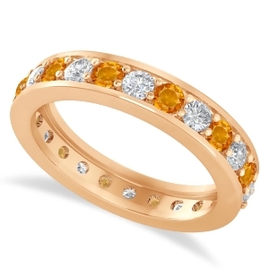 Diamond and Citrine Eternity Wedding Band 14k Rose Gold 1.44ct - All