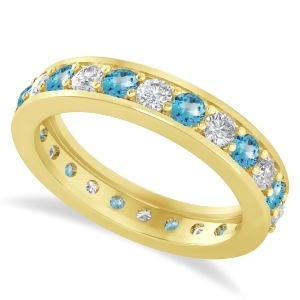 Diamond and Blue Topaz Eternity Wedding Band 14k Yellow Gold 1.44ct - All
