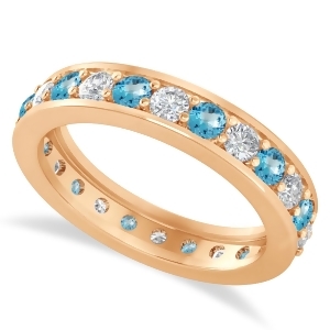 Diamond and Blue Topaz Eternity Wedding Band 14k Rose Gold 1.44ct - All