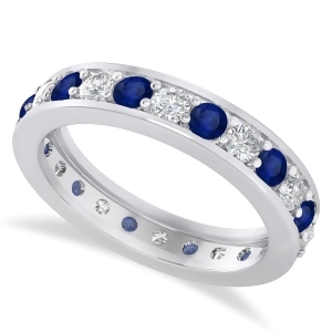 Diamond and Blue Sapphire Eternity Wedding Band 14k White Gold 1.44ct - All