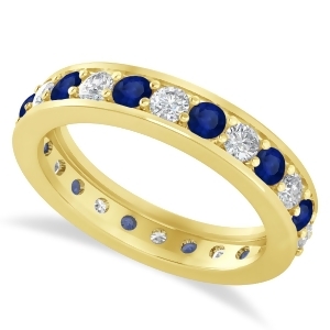 Diamond and Blue Sapphire Eternity Wedding Band 14k Yellow Gold 1.44ct - All