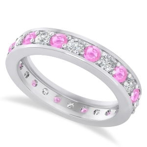 Diamond and Pink Sapphire Eternity Wedding Band 14k White Gold 1.44ct - All