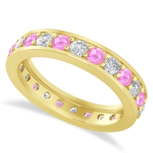 Diamond and Pink Sapphire Eternity Wedding Band 14k Yellow Gold 1.44ct - All