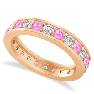 Diamond and Pink Sapphire Eternity Wedding Band 14k Rose Gold 1.44ct - All