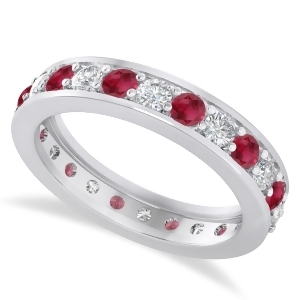 Diamond and Ruby Eternity Wedding Band 14k White Gold 1.44ct - All