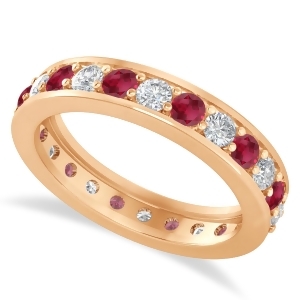 Diamond and Ruby Eternity Wedding Band 14k Rose Gold 1.44ct - All