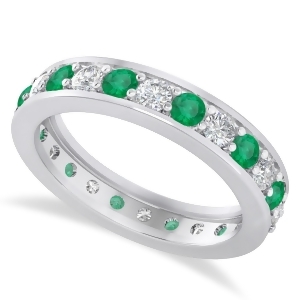 Diamond and Emerald Eternity Wedding Band 14k White Gold 1.44ct - All