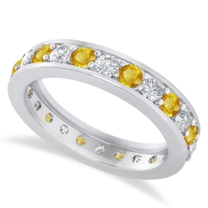 Diamond and Yellow Sapphire Eternity Wedding Band 14k White Gold 1.44ct - All