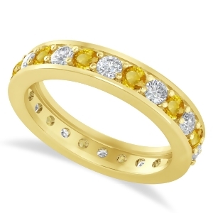 Diamond and Yellow Sapphire Eternity Wedding Band 14k Yellow Gold 1.44ct - All
