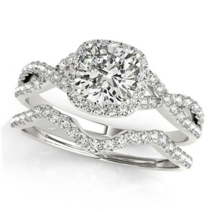 Twisted Cushion Moissanite Bridal Sets 14k White Gold 1.57ct - All