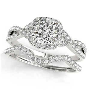 Twisted Cushion Moissanite Bridal Sets 14k White Gold 0.57ct - All